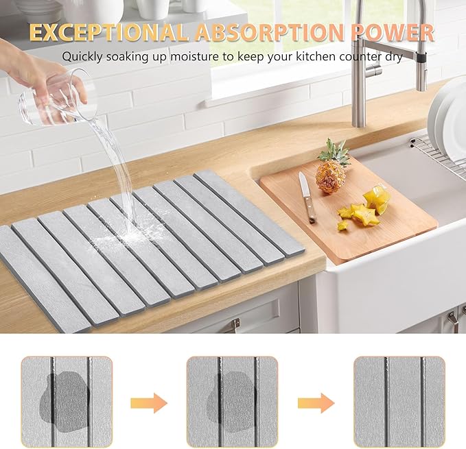 Large Stone Dish Drying Mat for Kitchen Counter 24×16 – Quick Drying Diatomaceous Earth Super Absorbent Non-Slip Birthday Gfts for Women Mom Grandma
