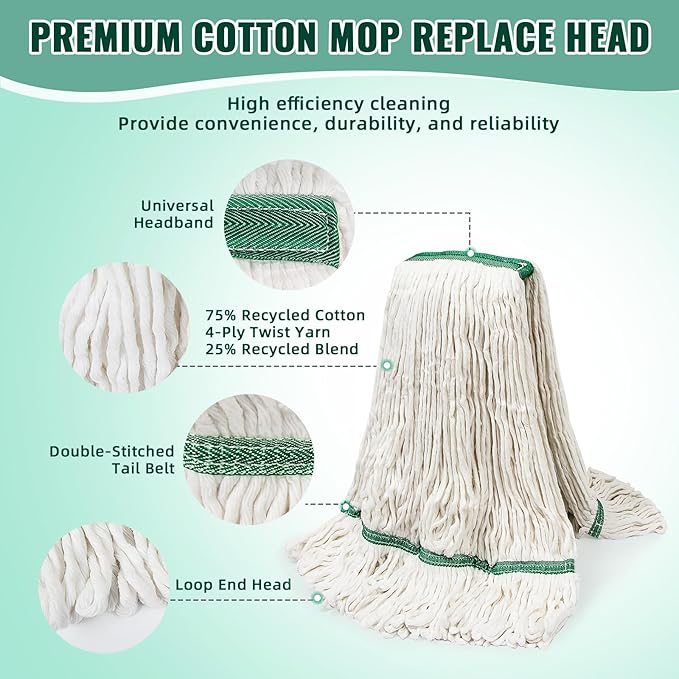 20oz Heavy Mop Replace Head 6 Pack Commerical Replacement Mopmop Head ReplacementReusable Mop Head Refills-Replacement Mop Heads Suitable for Heavy Commercial Industrial Residential Areas