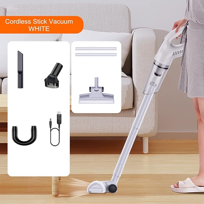 Portable Cordless Stick Vacuum Flexible Brush Head Light Weight Quiet Handheld Vacuum Cleaner for Cleaning Carpet and Hardwood Floor Pet HairDebrisDustsCrumbs