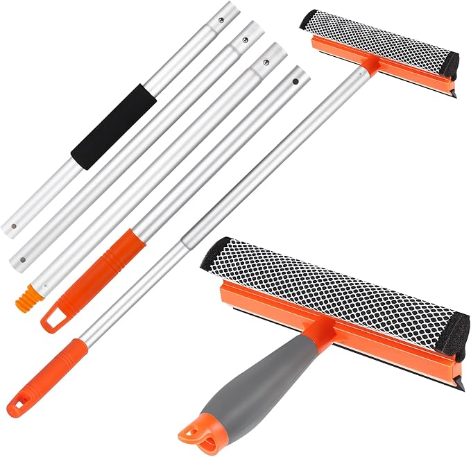 Window Squeegee for Home 2 in 1 Window Cleaning Car Squeegee Windshield Cleaning Sponge and Silicone SqueegeeWindow Cleaner Tool with Extension Pole for Shower Car Mirror Glass Cleaning