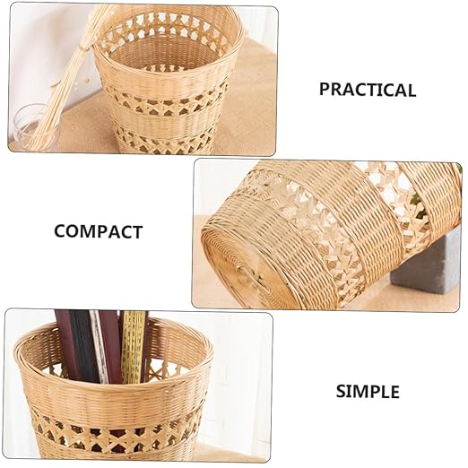 Handmade Woven Trash Can Wastebasket Multi-Function Storage Basket Material Rustic Home Decor