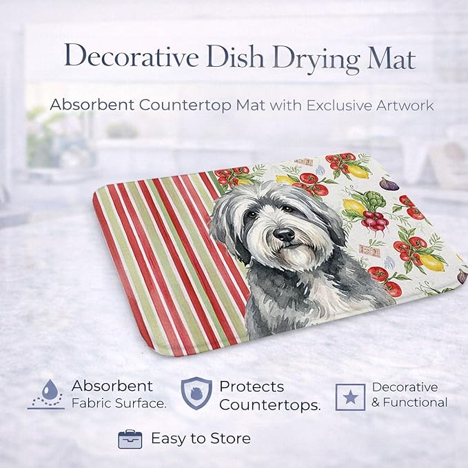 Caroline's Treasures Gray and White Old English Sheepdog Vegetables Dish Drying Mat Absorbent Dish Drying Mat Pad for Kitchen Counter Dish Drainer Mat for Countertop 14 x 21 Multicolor