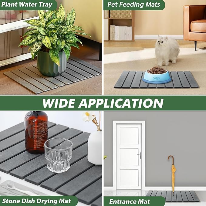 2 Pcs Stone Bath Mat Multipurpose Foldable Stone Bathmat 23x15 Inch Water Absorbing Drying Mat for Kitchen Counter Bathroom Self Drying Bath Mats Gray Quick Dry Bathmat for Bathroom Dish Palnt Dry