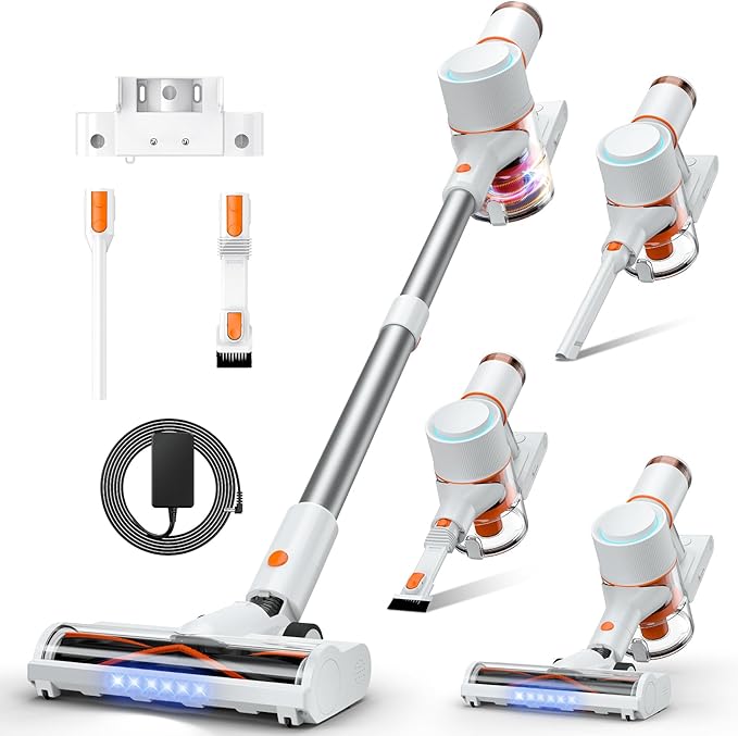 Cordless Vacuum Cleaner Stick Vac with LED Touch Screen 45KPA Powerful Suction Up to 60 Mins Runtime 7-Stage HEPA Filter V-shaped Anti-Tangle Brush (Renewed)