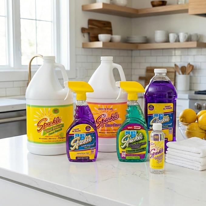 Sparkle Glass Cleaner Refill 1 Gallon (128 Fl Oz) – Ammonia-Free Heavy Duty Streak-Free Formula for Windows Mirrors &amp Glass (Pack of 1)