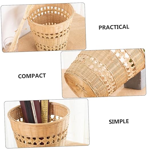 Rustic Woven Wastebasket Trash Can Multifunctional Storage Basket for Office and Home with Wear Resistant Material and Hand Safe Design