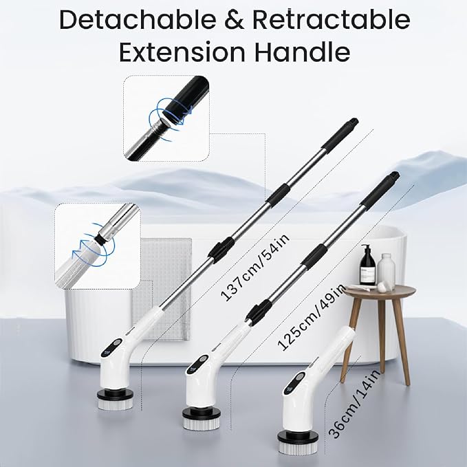 APLUSH Electric Spin Scrubber Cordless Cleaning Brush Scrubber for Home 8 Replaceable Brush Heads Shower Scrubber with Adjustable Extension Handle for Cleaning FloorsBathtubsTiles Sink