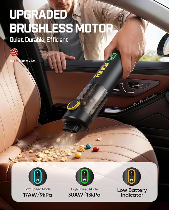 Fanttik V8 Mate Upgraded Cordless Car Vacuum Portable Mini Vacuum with 13000pa Suction Power 2 Suction Modes Type-C Charge Handheld Vacuum for Car Small Tasks Keyboards Office Desk (Black)