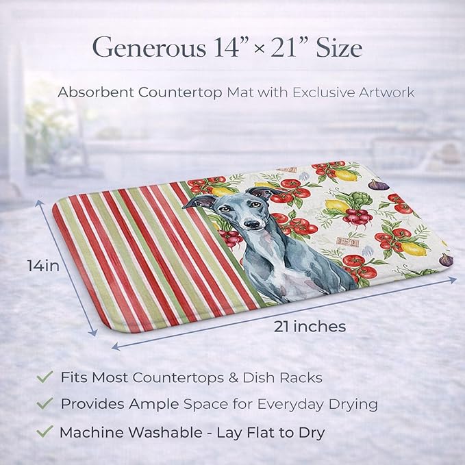 Caroline's Treasures Blue Whippet Vegetables Dish Drying Mat Absorbent Dish Drying Mat Pad for Kitchen Counter Dish Drainer Mat for Countertop 14 x 21 Multicolor