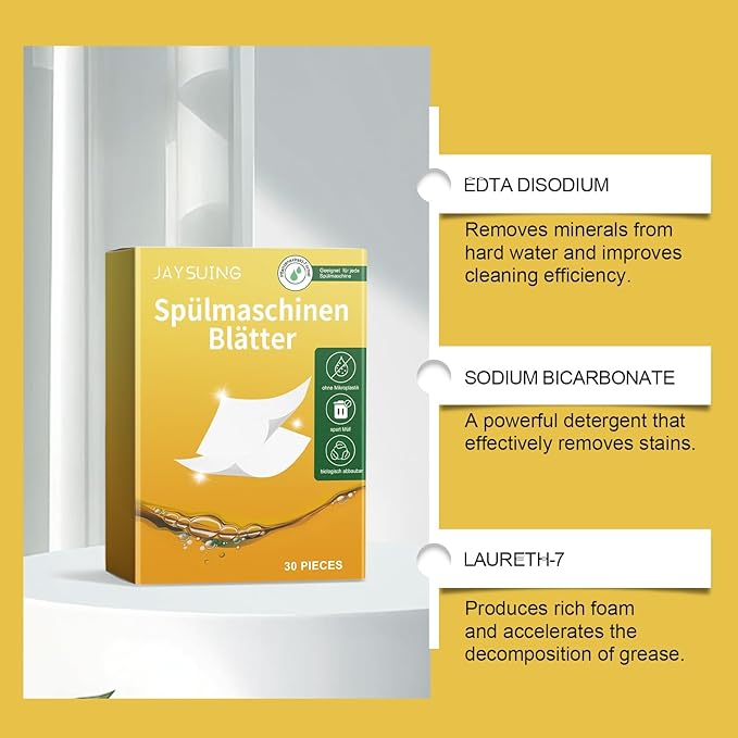 Dishwasher Detergent Pads - Effective Stain &amp Grease Removal Gentle On Dishes Residue-Free Cleaning Tablets(2PCS)
