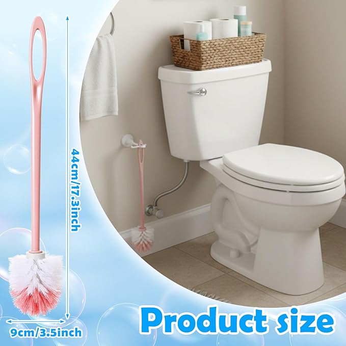 12 Pcs Extra Long Handled Toilet Brush for Bathroom 17.3 Inch Pink Toilet Brush Bulk with Hook Hole Household Cleaning Supplies Space Saving for Storage Deep Cleaning Nylon Bristles