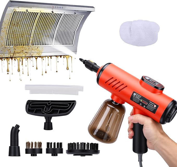 1200W High Pressure Handheld Steam Cleaner 600ML Tank Multi-Purpose Steamer for Home UseCleaning Floor Upholstery Grout and CarRed