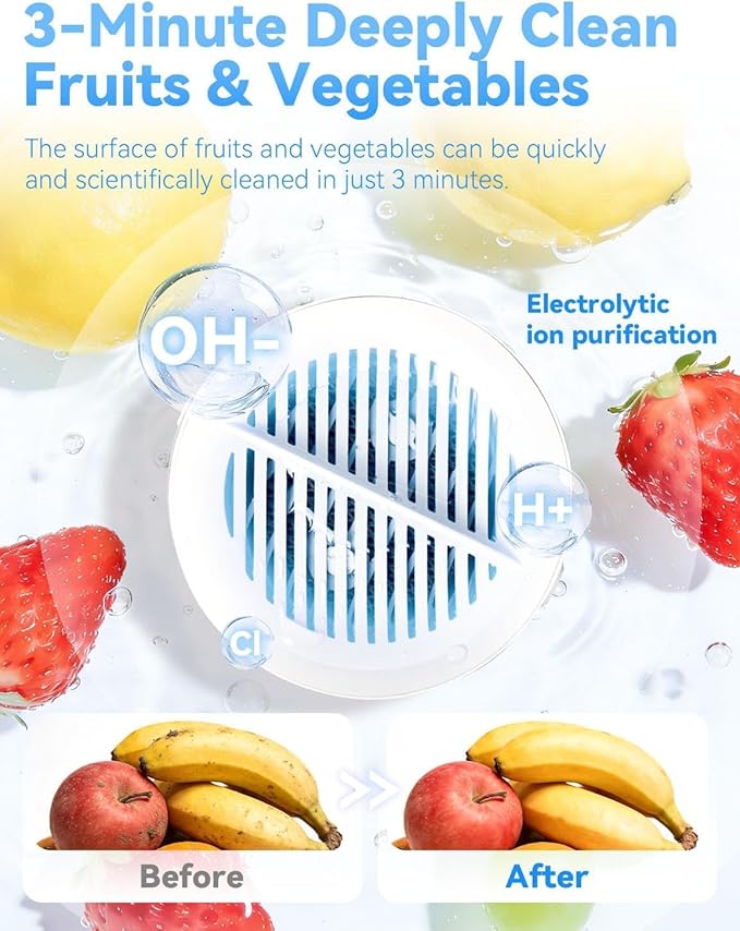 Fruit and Vegetable Washing Machine 3-Minute Clean Electrolysis Purifier Technology IPX7 Waterproof Magnetic Charging Portable Food Purifier for Veggies Seafood and Meat (2PCS)