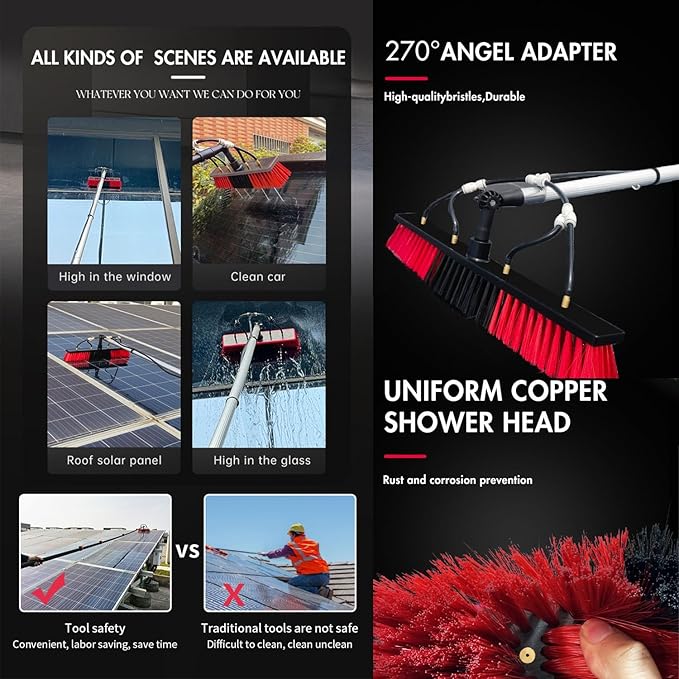 Outdoor Window Cleaning Pole Water Fed Telescopic Brush Water Fed Pole Kit with Hose Spray Water Fed Telescopic Cleaner BrushCleaning Photovoltaic 5M/35 Brush Head
