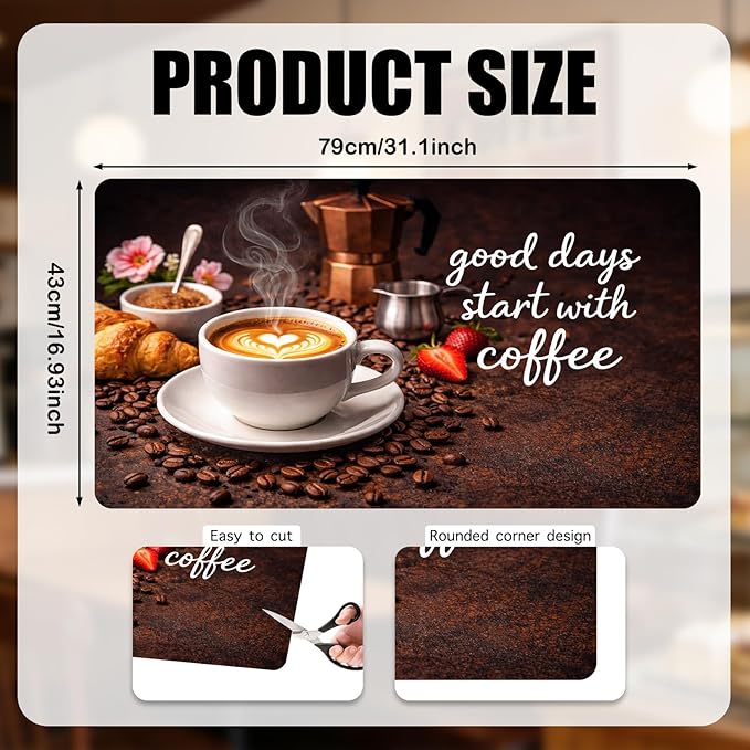 Nuxovilar Coffee Bar Mat Latte Art Scene Pattern Dish Drying Pad Natural Rubber Canvas 16.92 x 31.1 inchs Coffee Accessories Countertop Beverage Station Kitchen