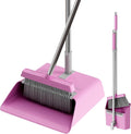 JOYMOOP Pink Broom and Dustpan Set with 56” Handle Upright Angle with Built-in Comb Teeth for Hardwood Floors and Pet Hair