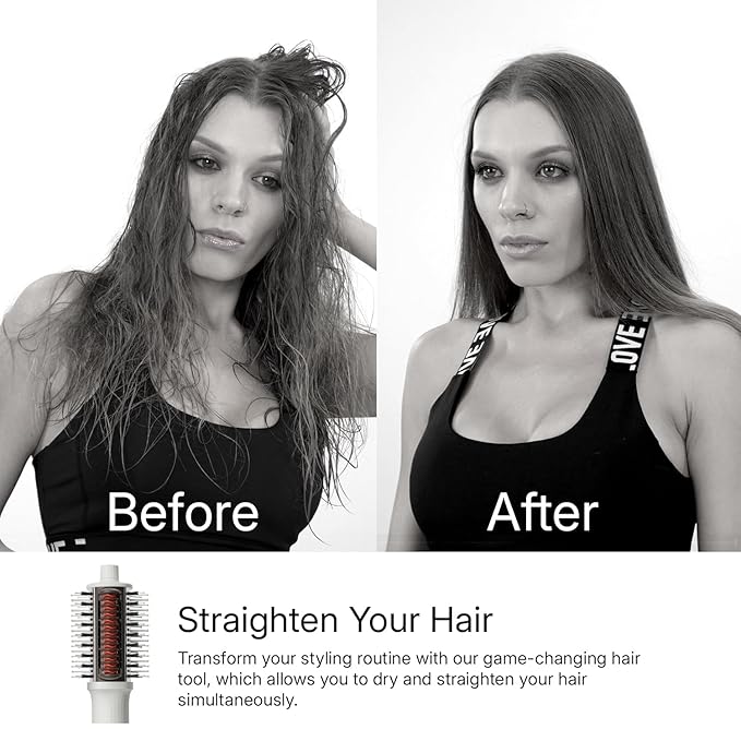 Ellena E1 Blow Dryer + Straighten Hair Brush Dual Mode Hot Air Brush with 110000RPM High Speed Brushless Motor/Oval Air Barrel/3D Teeth Heated Comb/Handheld Cored Styler Tool for All Hair Types