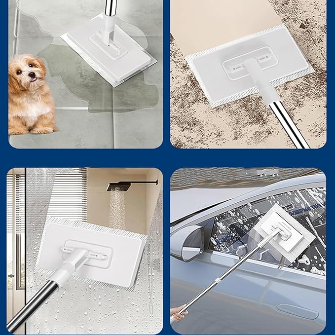 39 Fregona Antipolvo Desechable Mopa Con Paño Desechable Fregona Antipolvo Desechable Con 4 Paños Reutilizables Flat with Disposable Pads Dust with Handle Multi Surface Floor Mopping (2Set)