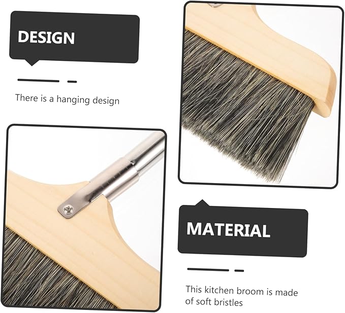 Happyyami Wood Bristle Broom Handle Long Sweep Brush Soft Bristle Household Cleaning Tool Easy Storage
