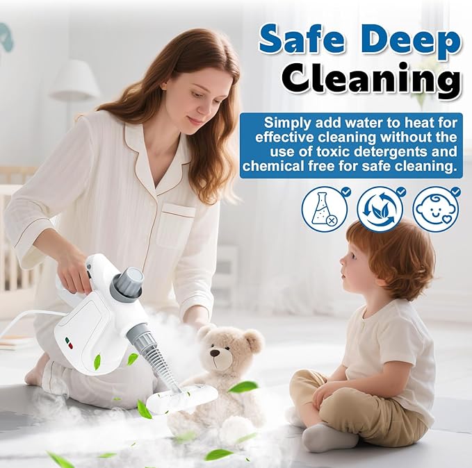 Pressurized Handheld Steam Cleaner 400ML 9-in-1 Multipurpose Portable Steamer with Safety Lock Chemical-Free Deep Cleaning for Grout Floors Windows Car Bathroom Kitchen Home