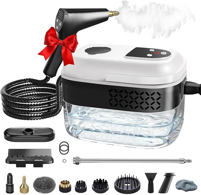 Steam Cleaner Portable Steamer for Cleaning with 15pcs Accessories 6-Level Adjustable Handle15s Heat-Up 1500W Pressurized Handheld Steam Cleaner for HomeKitchen Bathroom CarTileGrout