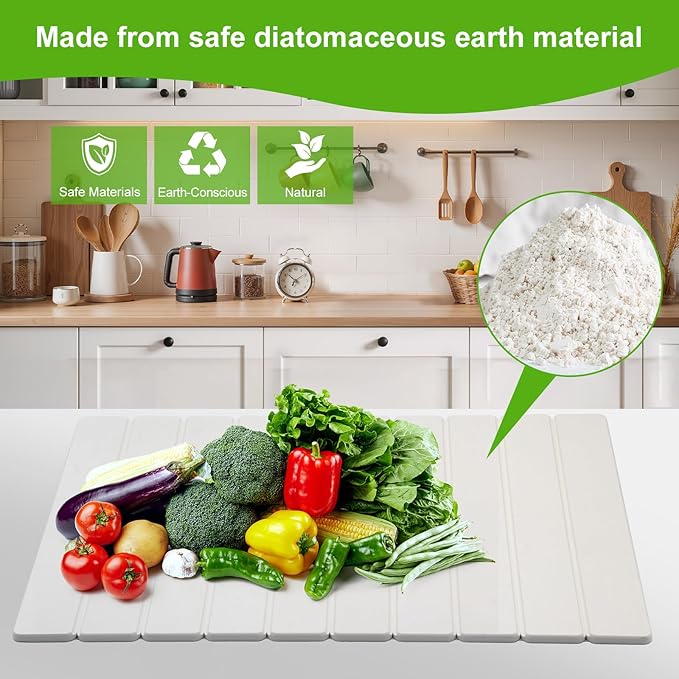 Stone Dish Drying Mat for Kitchen Counter Diatomaceous Earth Water Absorbing Mat Foldable and Super Absorbent Dish Drying Stone Mat for Dishes Bottles Cups Match Any Countertop -White