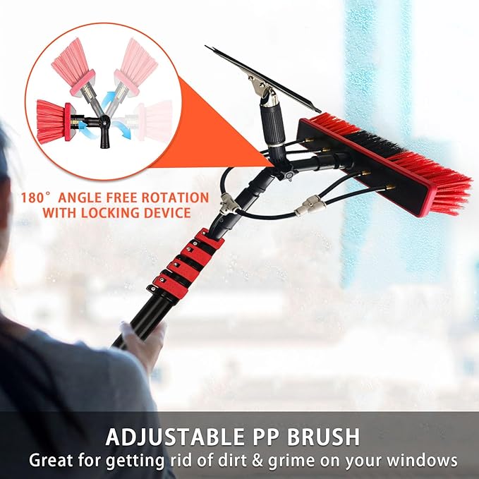 Telescopic Glass Cleaning Glass Solar Panel Window Cleaning Professional Car Glass Cleaner w/Hose Rubber Brush for Solar Panel Glass RV Pool (Size: 18FT)