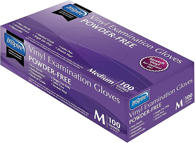 Inspire Stretch Vinyl Exam Gloves | THE ORIGINAL Quality Disposable Latex Free Medical Glove Cleaning Cooking Food Service Labs Healthcare and Household Medium 1000 Count