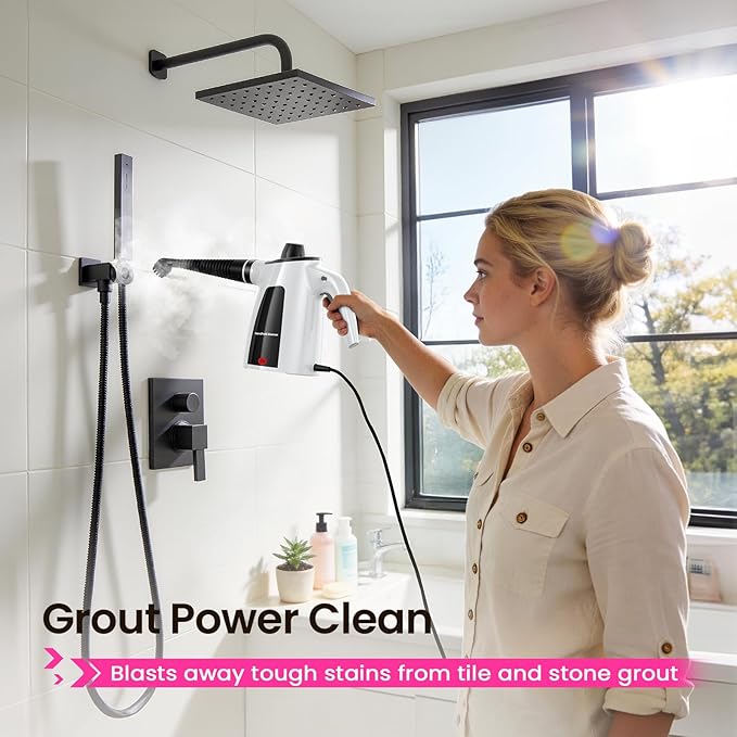 LABIGO Steam Cleaner Pressurized Handheld Multi-Surface Natural Steam Cleaner with 12pcs Accessory &amp Safety Lock Portable Steamer for Cleaning Home Kitchen Bathroom Car Upholstery Grout Wi