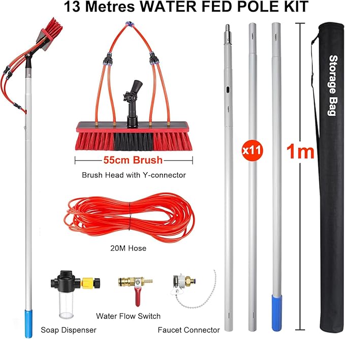 Telescopic Solar Panel Cleaning Brush 3-20M Extendable Water Fed Window &amp Roof Cleaner 55cm Brush for Efficient Solar Panel Maintenance