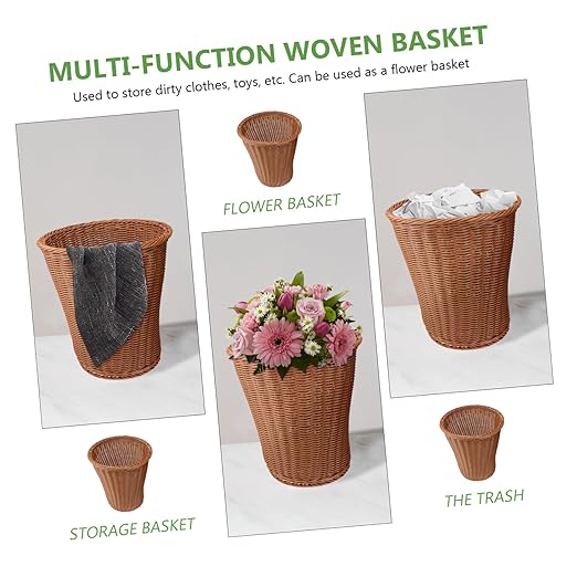Rattan Woven Trash Can Household Wastebasket for Living Bedroom Office Multipurpose Storage Basket Without Lid Random Color Random Color