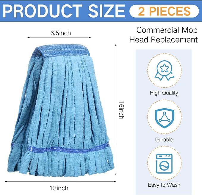 Lallisa 2 Pcs Commercial Mop Head Replacement 18 Oz Tube Microfiber Mop Heads for Floor Cleaning Industrial Mop Heads Blue Looped End Wet Mop Head Refill for Home Commercial Industrial Use