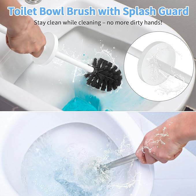 Stainless Steel Toilet Brush and Holder Set Wall Mount Heavy Duty Toilet Bowl Brush Oil Rubbed Matte White Toilet Brush Set with Long Handle for Bathroom and Farmhouse