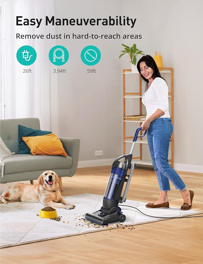 Upright Vacuum Cleaner Aspiron 1200W 25kPa 5-Mode Bagless Vacuum Cleaner with Crevice Tool &amp Extension Wand3L Dust Cup with HEPA Filter Upright Vacuum for Carpet Pet HairHard FloorTile Parti