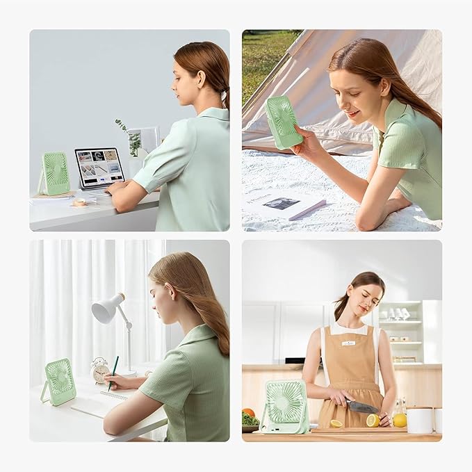 JISULIFE Desk Fan Battery Rechargeable 4500mAh 180°Foldable Portable Personal Fan 4 Speeds Adjustable Long Battery-life for Home Office Travel Outdoor Gifts for Women Men-Green
