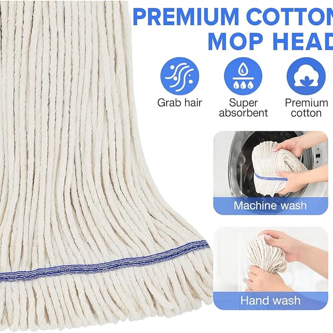 Heavy‑Duty Looped‑End String Wet Mop with Extra Mop Head – 59″ Stainless Steel Pole Large 450 g Cotton Yarn Head for Commercial &amp Industrial Cleaning with Extra Mop Head
