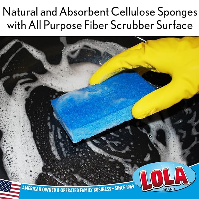 LOLA Natural Cellulose Scrub Sponges 12 Pack All Purpose Scrubber Sponge Made of Cellulose Sustainable Dishwasher Safe Non-Stick