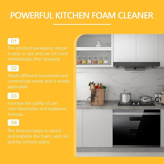 Kitchen Foam Cleaner - Heavy Duty Degreaser For Stoves Refrigerators &amp Home Use Fast Penetrates Grease Easy To Use Long-Lasting Foam(2PCS)
