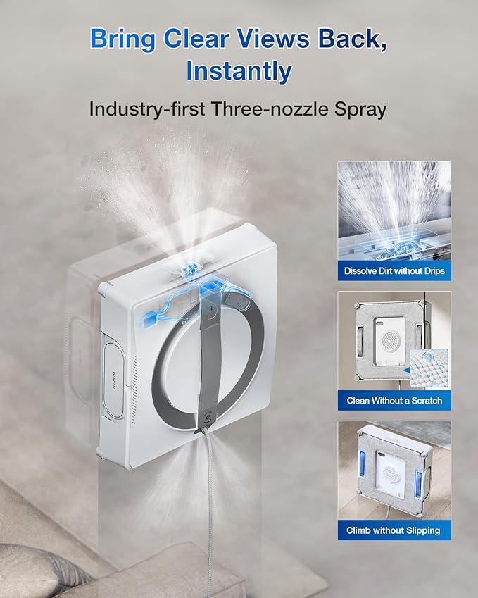 ECOVACS WINBOT W2 PRO Window Cleaning Robot 3 Nozzles Water Sprayer 10-Level Protection Win-SLAM 4.0 Path Planning Steady-Climbing Edge Detection App Control