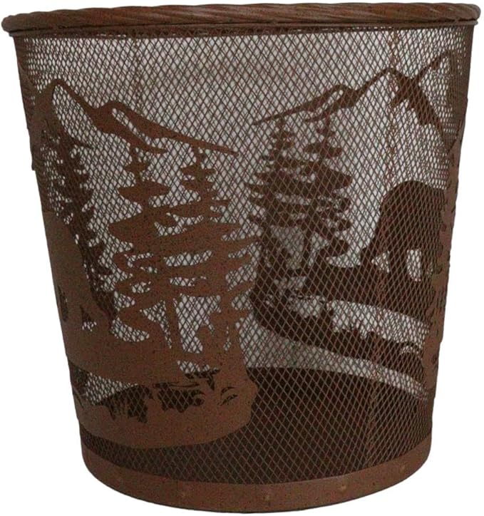 Ebros Rustic Black Bears Roaming Pine Trees Forest by The Mountains Rust Finish Metal Wire Waste Basket Bin 13 Wide Bear Home and Bathroom Accent Western Country Cabin Lodge Decorative Trash Can