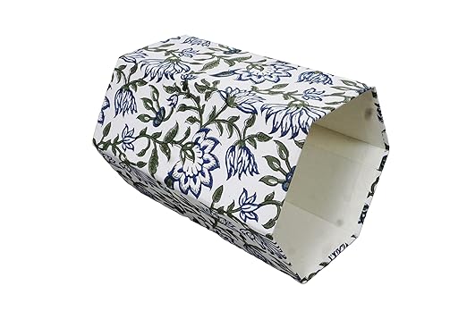 Handmade Cotton Paper Waste Basket Stylish Trash Can for Home or Office (1 Blue Green Branch)