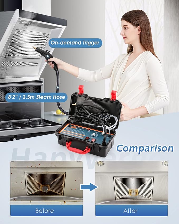 High Pressure Steam Cleaner 1700W High Temp Portable Steamer Machine for Cleaning Tankless and Heavy Duty for Commercial Home Use Grout Tile Kitchen Bathroom Car Detailing