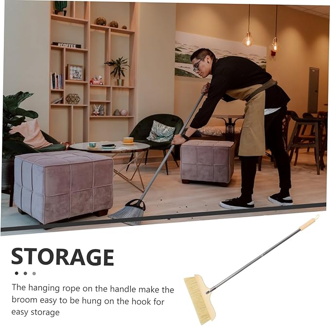Bristle Broom Handle Soft Bristles for Floor Cleaning for Use Construction for Carpets and Hardwood Floors