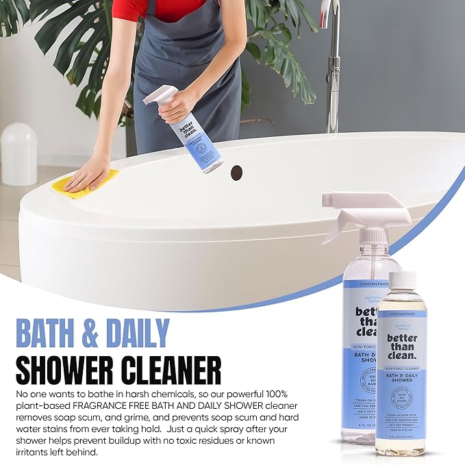 Family Bundle Pack - Plant-Based Fragrance Free Cleaning Products - With Dish Soap Granite &amp Marble Bath and Shower and All Purpose Cleaner - Includes 4 8oz Concentrates