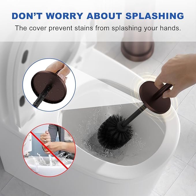 Toilet Brush and Holder Set: 304 Stainless Steel Heavy Duty Toilet Bowl Brush and Holder with Removable Inner Bowl and Splash Protection Modern Long Handle Bathroom Cleaning Tool