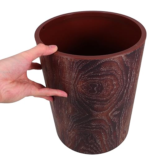 Vintage Wood Grain Small Trash Can for Bathroom and Kitchen 3.5 Gallon Plastic Wastebasket with Large Capacity Compact Garbage Bin for Office and Living Room Use