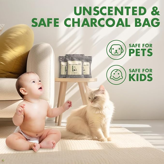 Activated Charcoal Odor Eliminator for Strong Odors 100% Bamboo Charcoal Bags Natural Odor Absorber for Home Car Closet and Pet Areas Natural Freshener (100g*10 Pack)