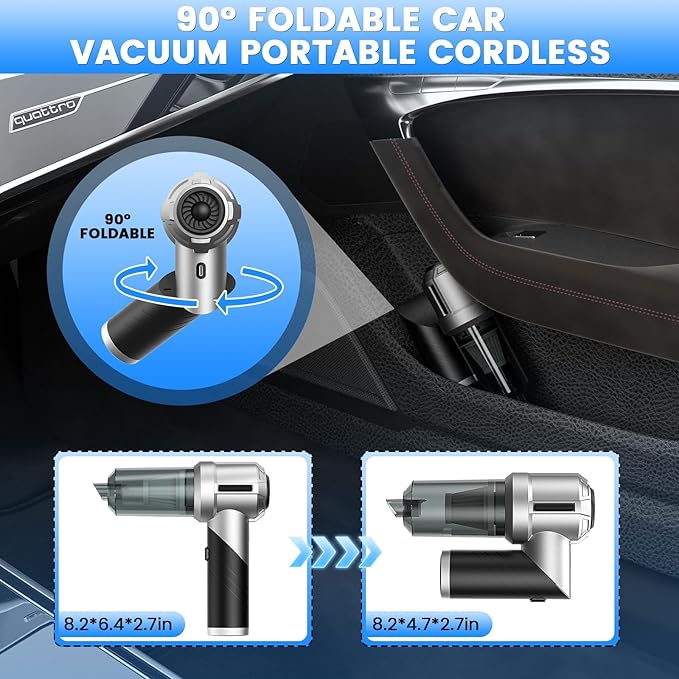 Car Vacuum Portable Cordless with 18000PA Super Suction 4 in 1 Portable Air Blower/Car Vacuum 90°Foldable Handheld Rechargeable Brushless Motor Gifts for Valentine's Day for Home PC