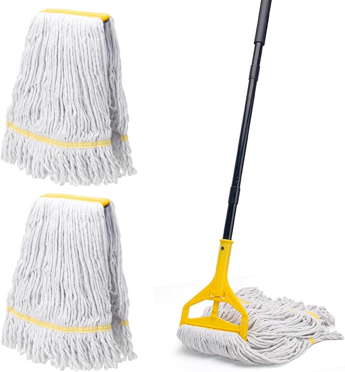 Commercial Mop with 3 Extra Large Replacement Heads59 Long Handle Heavy Duty Industrial Mops for Floor CleaningLooped-End String Wet Cotton Mop for HomeKitchenOfficeGarageConcrete/Tile Floor
