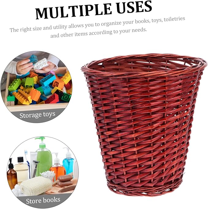 ABOOFAN Willow Rattan Trash Can Waste Basket for Home Small Light Rattan Woven Storage Tidy Organizer